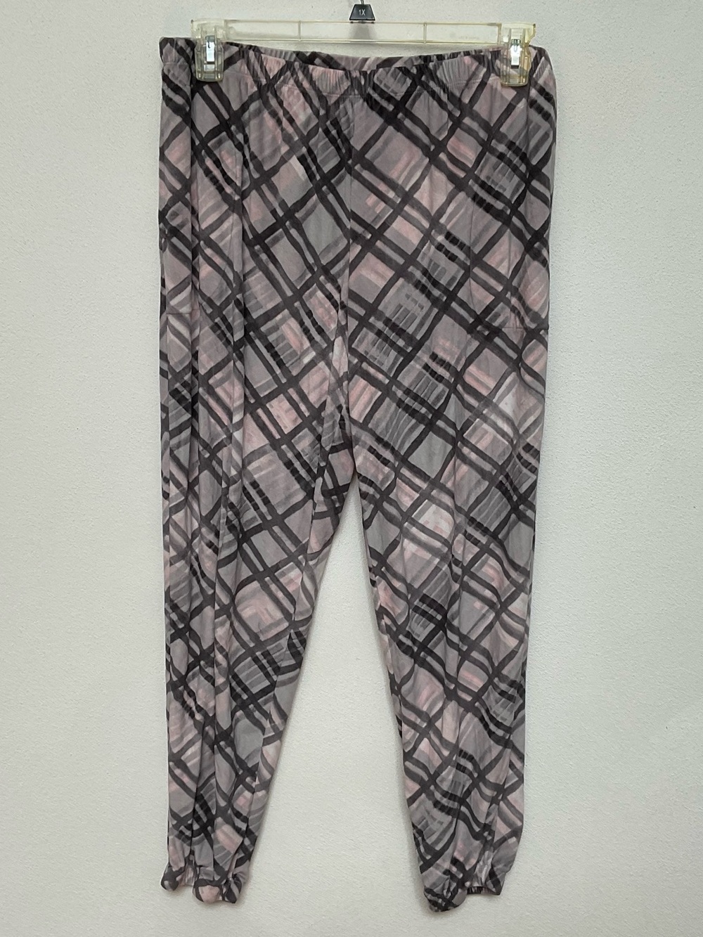 Joyspun Blush Pink, Grey Plaid Soft Plush Jogger Pajama Pants Size XL Pockets